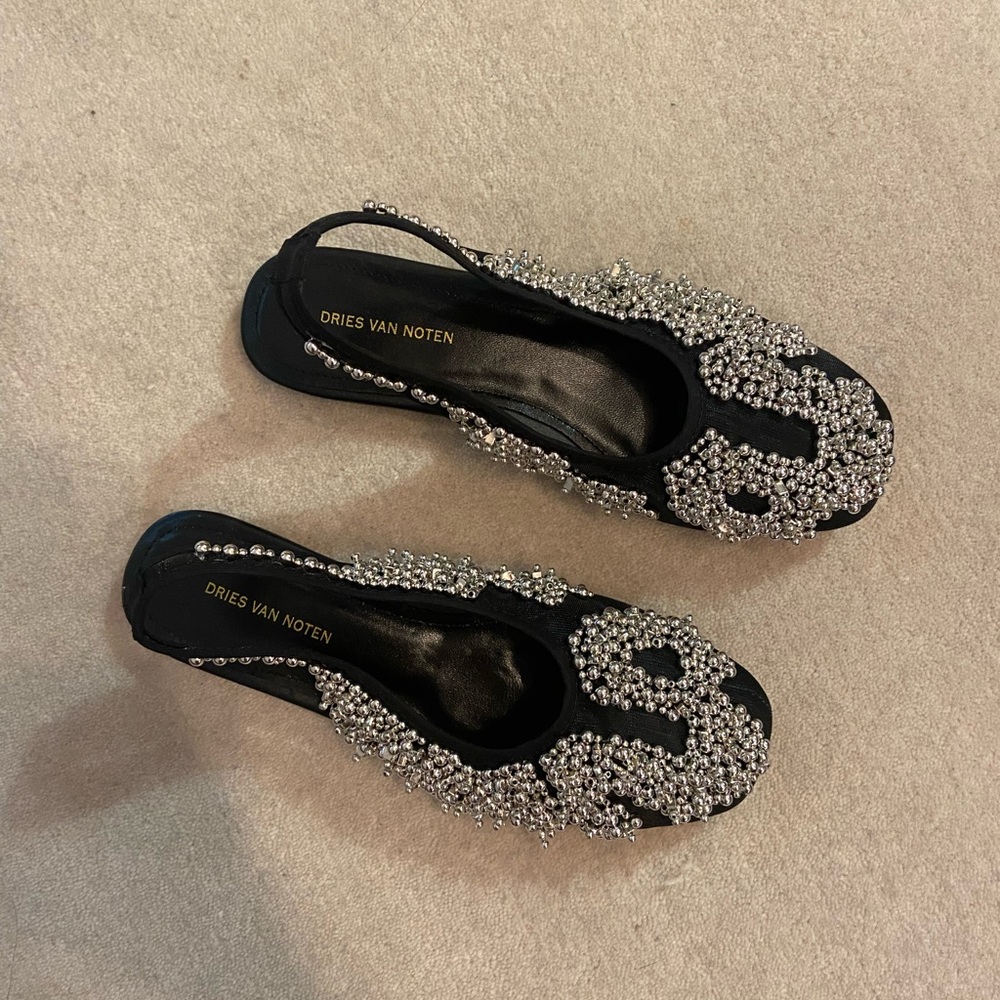 Dries Van Noten Mesh Embellished Slingback Flats - Picture 2 of 3